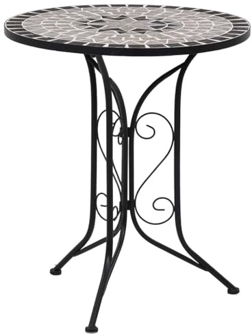 HaoChrymec Mosaik-Bistrotisch Grau mit Keramikplatte, Gestell aus pulverbeschichtetem Eisen, Beistelltisch Outdoor, Gartentisch Wetterfest, 60 cm