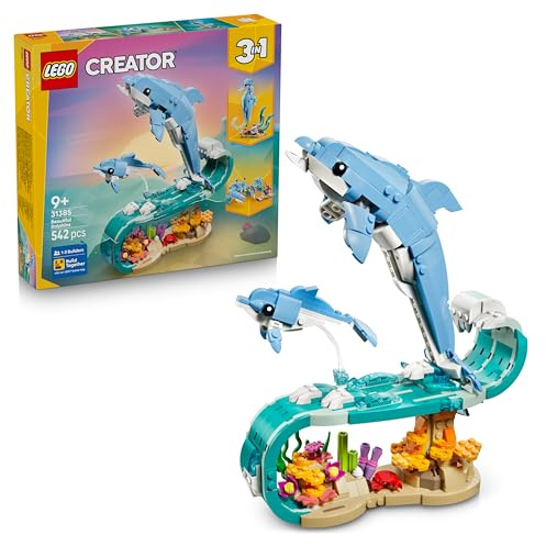 LEGO Creator 3-in-1-Set Meerestiere: Wunderschöne Delfine - Tierfiguren - Set mit 3 Optionen: Delfine, Seepferdchen & Krabbe - Spielzeug für Kinder ab 9 Jahren - Geschenk für Mädchen & Jungen - 31385