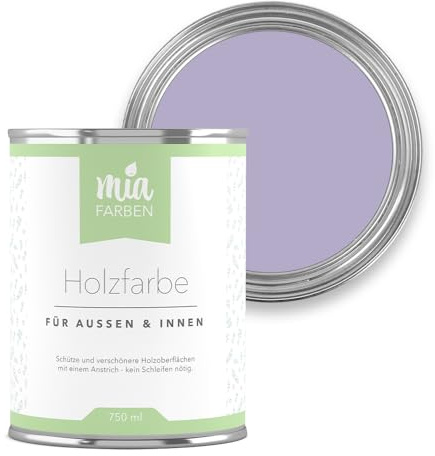 miafarben Holzfarbe ohne Schleifen matt 750ml (Mias Lavendelblüte) | Wetterfeste Holzfarbe für außen und innen, hochdeckend und wasserbasiert, für Möbel, Türen, Zäune und Gartenhaus