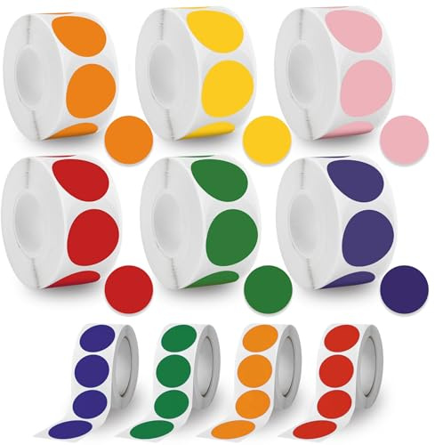 Klebepunkte 6 Rollen Bunt 25mm,Etiketten zum Markieren für Büro&DIY | Rückstandsfrei ablösbar, beschreibbar, 6 Farben, 3000 Stück insgesamt, ideal für Kalender, Geschenke & Ordnung im Haushalt