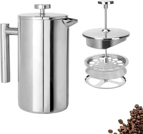 REZSOVEE Stainless Steel French Press 1L, Double-Wall Insulated Coffee Maker with Advanced 3-Layer Filtration, Durable & Heat-Retaining Design, Perfect for Home, Office, Camping & Gifting