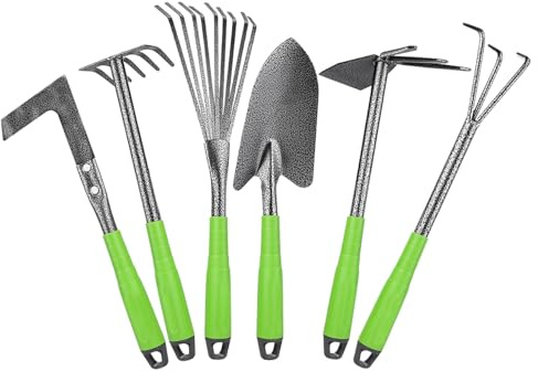 Qkbuza Ensemble d'Outils de Jardinage | 6 Pièces Portatif Multifonction Ergonomique,Râteaux, Outils de Jardinage et Transplantation,pour l'Entretien des Plates-Bandes、des Jardinières et Le