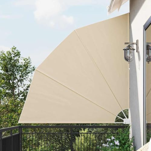 Brise-vue pour balcon - Beige - 210 x 210 cm - En polyester - En forme d'éventail - Résistant aux UV - Voile de terrasse - Tissu de protection solaire pour terrasse extérieure - Voile d'ombrage