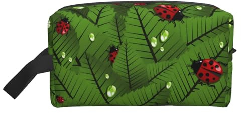 Bolsa de almacenamiento con estampado de hojas y mariquitas, bolsa de aseo de viaje duradera, accesorio de embalaje de lona portátil para uso diario, gimnasio y viajes, Hojas y mariquitas, Talla única