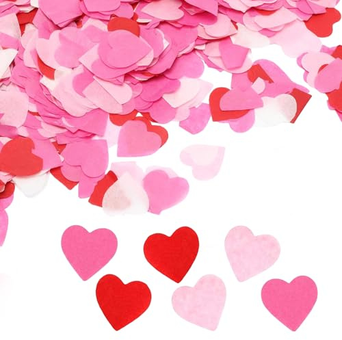 Sekfpnk 6000 Stück Konfetti Hochzeit, 60g Herzförmiges Konfetti, Biologisch Abbaubares Herzkonfetti, Geeignet für Hochzeiten, Valentinstag, Jubiläen, Geburtstage (Rot, Rosa, Rose)