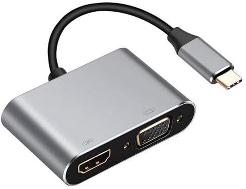 1 PCS USBC to HDMI Adapter, 4 in 1 USB-C Hub with 1080P VGA 4K HDIM USB 3.0 PD 100W, Compatible with Macbook Pro/Air Dell HP Samsung Galaxy, Chrome, Pixel, etc (Grey)