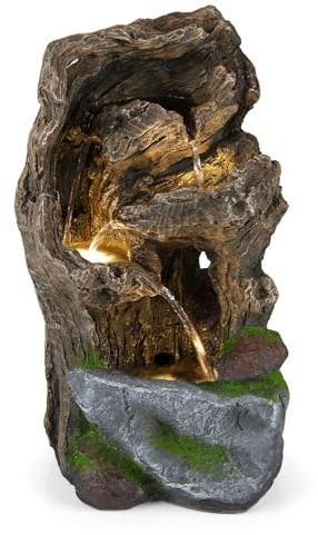 COSTWAY Fontaine de Jardin Extérieur 3 Niveaux avec Lumière LED, Fontaine à Eau, Cascade Nature Effet Pierre, Décoration pour Salon d'Intérieur et Terrasse, 26 x 28 x 53 CM