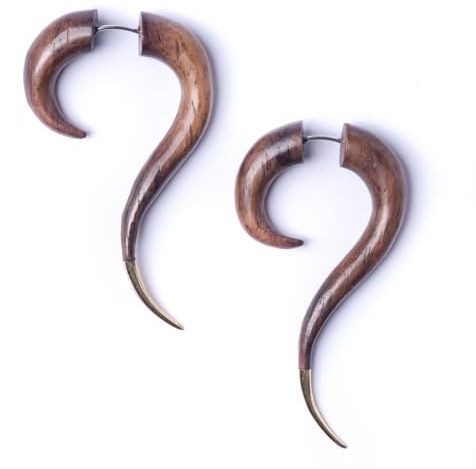 81stgeneration Lange Spiral-ohrringe aus Holz für Damen | Tribal Cheater Ohrstecker | Handgefertigte Gebogene Talon Fake Stretcher für Männer | Boho Holz-kunstmessgeräte | Surfer Emo Punk Schmuck