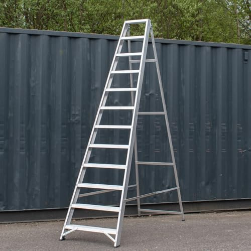 BPS® Industrial Swingback Step Ladder/Ladders | 150kg Load Capacity | Aluminium | Heavy Duty | EN131 Pro Certified | 2.58m Height | 12 Steps