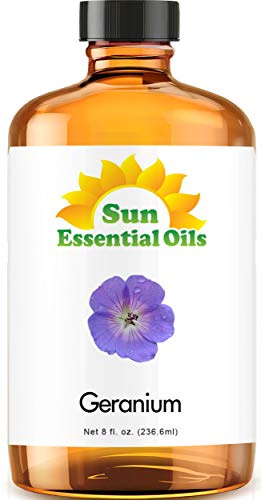 Sun Essential Oils Geranium Essential Oil – Pure Aromatherapy Oil for Skin & Diffusers (8 oz)
