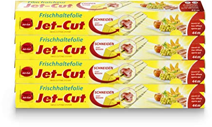 Jet-Cut Frischhaltefolie zum Schneiden, Consumer 30cm x 44 m, transparent, Vorratspackung 4 Stück im Set