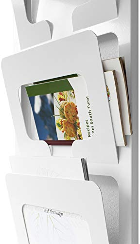 Kunst&Dünger Eleganter Design-Zeitungshalter (Wandhalter für Zeitschriften) mit 4 Fächern, Zeitschriftenhalter für die Wand aus hochwertigem, pulverbeschichtetem Metall in weiß