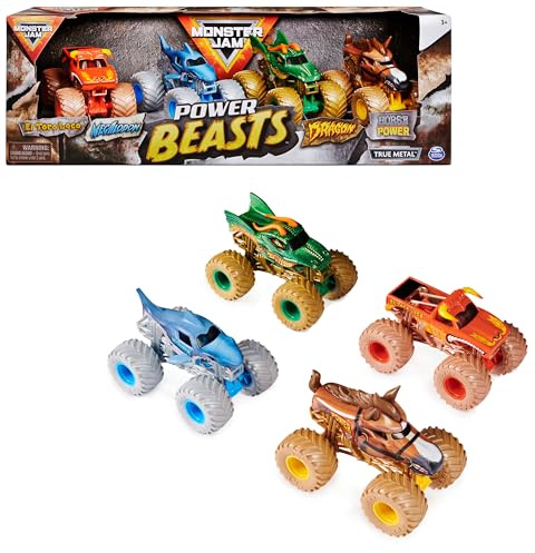 Monster Jam - Coche Teledirigido Pack Power Beasts: 4 Monster Truck Metálicos | Monster Truck Escala 1:64 | Remote Control Car para Niños | Juguetes Niños 3 Años O Más | Regalos Niños 3 Años