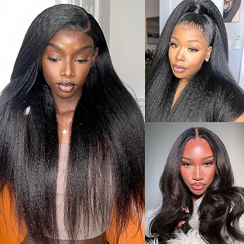 Panse Hair 10A Grade Brazilian Kinky Straight Human Hair Bundles 14 16 18 inches Yaki Straight Hair 3 Bundles Unprocessed Kinky Straight Hair Human Hair Bundles Straight Hair Weave Hair Extension