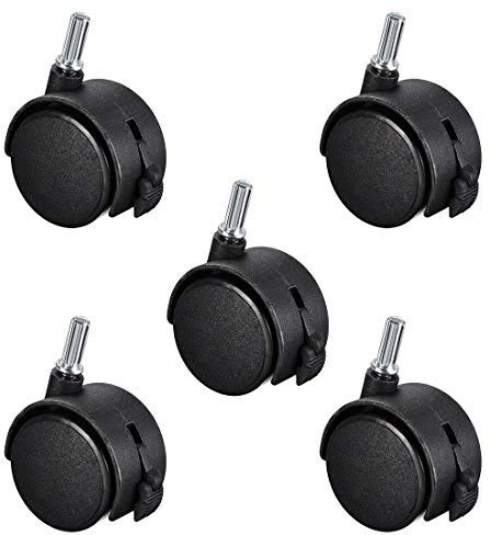 Ruedas giratorias de nailon de 2 pulgadas con doble rueda de 8 x 20 mm, varilla mueble, ruedas con freno, 5 unidades