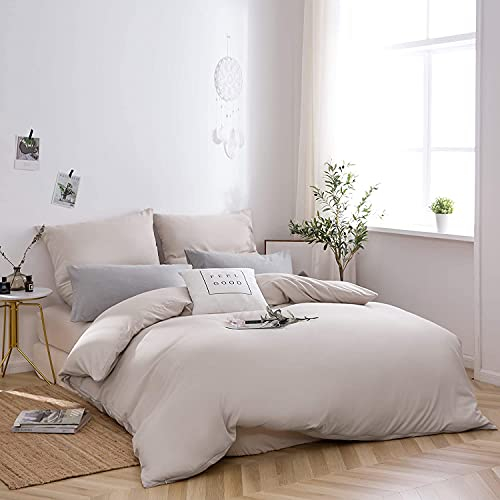 AYSW Bettwäsche gebürstet Microfaser 1 Bettbezug 220x240cm + 2 Kopfkissenbezug 80x80cm mit Reißverschluss Beige