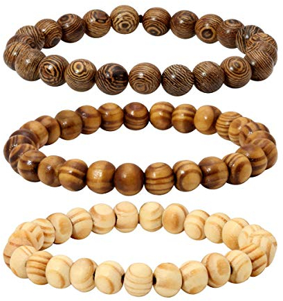 Eigso 3Pcs 8mm Holzperlen Armband Set für Männer Frauen Mala Gebet Meditation Buddha Wickelarmband
