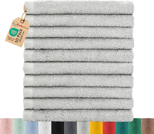 BaSaTex Handtuch Set für Gäste 10er Pack Handtücher Waschtücher Baumwolle | Frottee-Handtücher mit Aufhängeschlaufe, Waschtücher für Gäste Öko-Tex Standard, Grau, Frottee, Öko-Tex, Aufhängeschlaufe