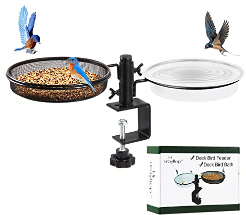 HRAYLTOP Die hängend Vogelfutterspender und Vogeltränke - mit 18cm 2-in-1 Metall Balkonhalterung，Vogelhaus Garten，Vogeltränke Balkon für absorbieren Vogelfutter