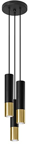 SOLLUX lighting Hängelampe Pendelleuchte Hängeleuchte - Deckenlampe Stahl - 3 Flammig - LED Lampe Glühbirne - Schwarz Golden Loopez