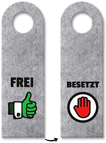 Frei und Besetzt Türhänger in Grau mit grünen und roten Symbolen für die Toilettentür oder das WG-Badezimmer Besetzt Türschild aus Filz Frei Türanhänger