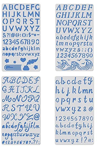 BENECREAT 4PCS 17,5x10cm Lettera Numero Metallo Stencil Maiuscole e Minuscole Template per sculture in legno, disegni e sculture in legno, incisioni e progetti di scrapbooking