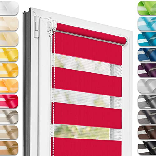 Estika Doppelrollo Klemmfix ohne Bohren - 45 cm x 120 cm - Himbeermousse - 27 Stofffarben, Tag und Nacht Duo Rollo, Rollos für Fenster ohne Bohren, Fenster Sichtschutz (45 cm Stoffbreite)