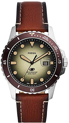 Fossil Watch for Men fossil blue, Three Hand Movement, 42 mm Brown Stainless Steel Case with a Pro-Planet Leather Strap, FS5961