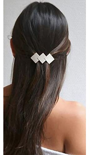 Prosy Vintage Piccolo Sovrapposizione Diamante Hairpin Metallo Geometria Pitted Barrette Capelli Fermaglio Accessori Capelli Clip per Capelli per Donne e Ragazze (Argento)
