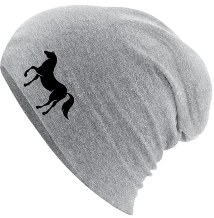 Huuraa Slouch Beanie Pferd Silhouette Geschenk | Erwachsenen Wintermütze Baumwolle und Elasthan Mütze Geschenkidee doppellagige Baumwollmütze