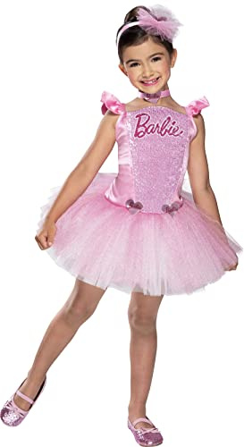 RUBIE'S Officiell Barbie Prinsessa Sequins Dräkt för Barn - Storlek 9–10 År - Kostym Med Rosa Ballerinaklänning, Hårband och Halsband