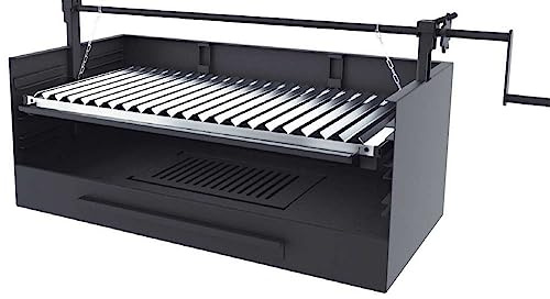 Barbacoa de carbón y leña Parrilla de acero inoxidable de 80 cm – Con elevador – Independiente de instalación/empotrado