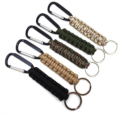 5 Pcs Paracord Keychains with Carabiner Clips, Braided Lanyard Keychain with Locking D Ring Hooks Hangers,Heavy Duty Paracord Lanyard for Keys, Backpack, Tools, for Camping and Hiking (5 Colors)
