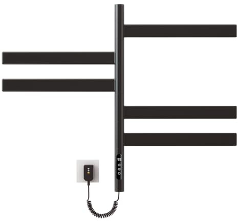 Elektrischer Handtuchheizkörper, 180° Drehung Badheizkörper, Handtuchtrockner, Intelligente Konstante Temperatur Heizkörper, Einstellbare Temperatur Handtuchheizer, IP24, energiesparend-Black