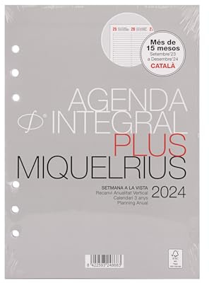 Miquelrius - Umfassender Jahreskalender 2024, Wochenansicht, vertikal, Größe Plus 155 x 213 mm (ähnlich A5), Katalanisch, Portugiesisch und Englisch