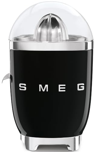 Smeg Retro 50's Style Citrus Juicer with Stainless Steel Reamer and Strainer, Anti-Drip Spout, 70W, Black, CJF11BLUK