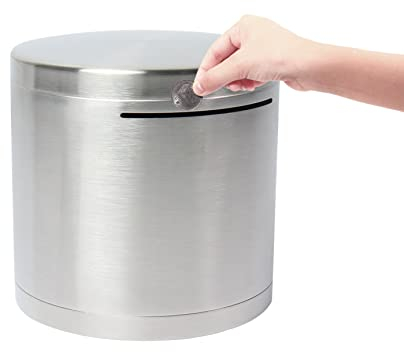 Qaziuy Piggy Bank, Stainless Steel Money Box, Must Break to Open, Round Adults Piggy Bank, Cash Coin Saving Box