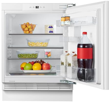 Teknix BITHUL4 Integrated Undercounter Larder Fridge - Built In with 138 Litre Capacity - Reversible Door - Digital Controls - White