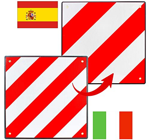 Alu-Warntafel für Italien/Spanien, 50 * 50cm Reflektierend für Fahrradträger Heckanhänger, Wohnwagen
