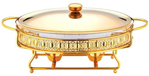 NISMIA Edelstahl-Buffet-Servierer und -Stövchen, Buffet-Server mit tiefer Pfanne, Chafing Dish Buffet-Set, für Küchen-Catering, Party-Buffet-Serviertablett,Gold (b),3L