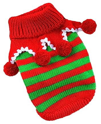 VILLFUL Weihnachtlicher Hundepullover Für Kleine Hunde Rot-grün Gestreifter Dicker Pet Sweater Modisch Bequem Strapazierfähig Für Spaziergänge Outdoor-aktivitäten Und Festliche Anlässe