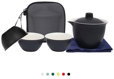 Coolpei Juego de té de porcelana china de Gongfu para adultos, juego de tetera y taza de Kungfu portátil, juego de té de cerámica pequeña, taza de té de viaje con tapa para regalo en el hogar, al aire
