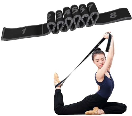 Anseom Elastico Fasce di Resistenza, Cintura di Allungamento Yoga Cinturino per Esercizi con 8 Loops Bande Fitness per Pilates, Stretching, Fitness, Ginnastica, Danza e Allenamento (Grigio)