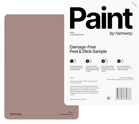 Hemway - Peel & Stick Sample for Our Chalk Based Furniture Matt Paint - Cinder Blush Pink | A5 Damage-Free, Accurate Colour Swatch | Test Our Chalky Matt Shabby Chic Finishes for Interior Decor