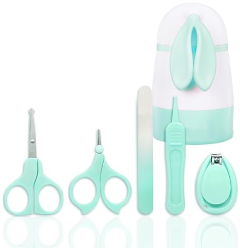 Babypflege Set Newborn,Forreen 5-in-1 Baby Nagelset mit Niedlichem Kaninchen Etui Nagelpflegeset mit Rundschere,Schere,Nagelknipser,Nagelfeile, Pinzette für Neugeborene