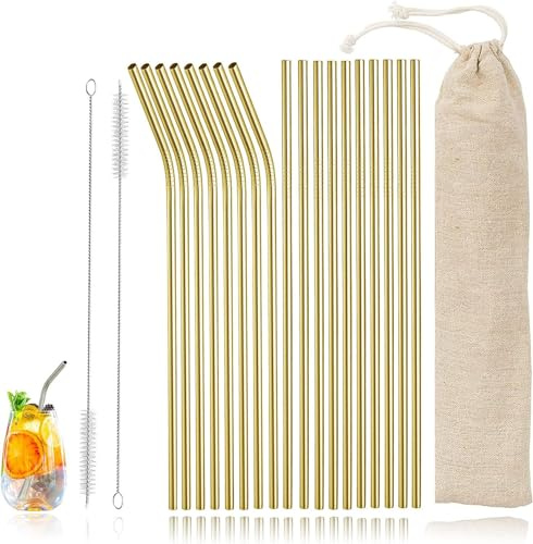 Cannuccia in acciaio inox per succhi di frutta, bevande, cocktail riutilizzabili, dorata