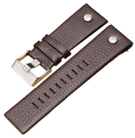 Chlikeyi Armband 22–30mm Nadelschnalle aus echtem Leder für Herren-Uhrenkette, Braunes Silber, 26mm