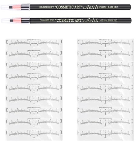 Lot de 100 Règles à Sourcils Jetable Autocollants avec 1 Boîte de Crayon à Sourcils, Règle de Microblading de Sourcil Adhésif, Eyebrow Sticker Stencil, pour Sourcils Tatouage Positionnés