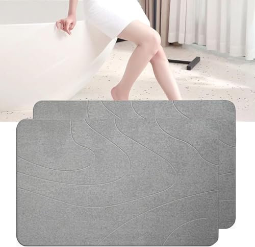 Dai Lufei Tapis de Bain en Pierre–Ensemble de 2 pièces Tapis de Douche Super Naturelle Absorbant en Terre de Diatomées, Tapis de Baignoire Antidérapant à Séchage Rapide (Gris Clair*2)