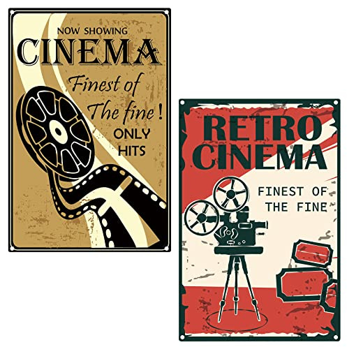 2 Stück Retro Show Kino Schild Lustige Blechschilder Vintage Wandkunst Dekor Rustikales Poster für Home Movie Night Party Theater Cafe Wanddekoration 20,3 x 30,5 cm